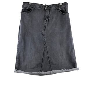 Cato Black Denim Skirt Women's 14 Stretch Modest Western Grunge Roll Hem Comfort